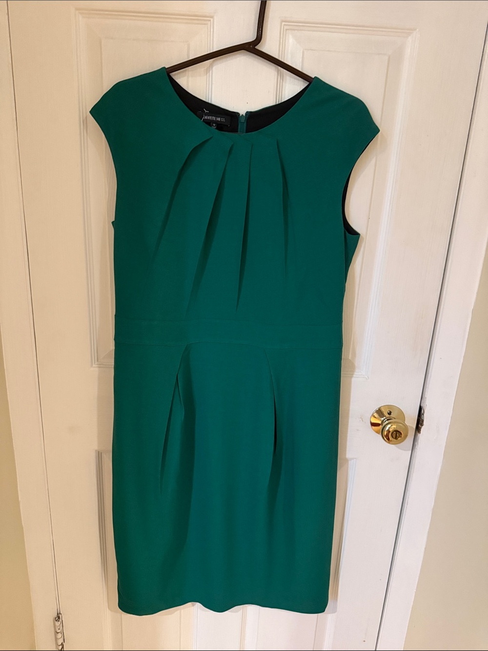 Lafayette 148 New York Emerald Green Wool Blend Size 12 Cap-Sleeve Sheath Dress